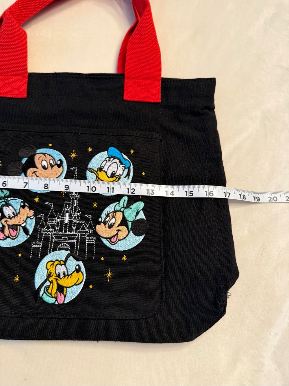 NWT! Disney Parks Black Embroidered Canvas Tote with Red Handles - Picture 6 of 10